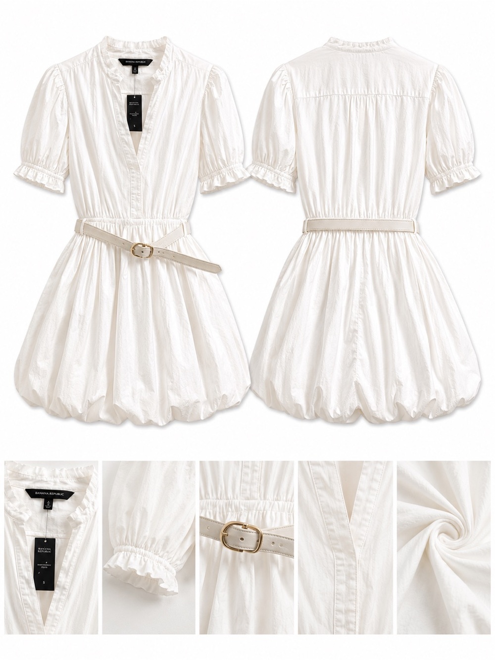 A new Day White Puff Sleeve Mini Dress with Belt